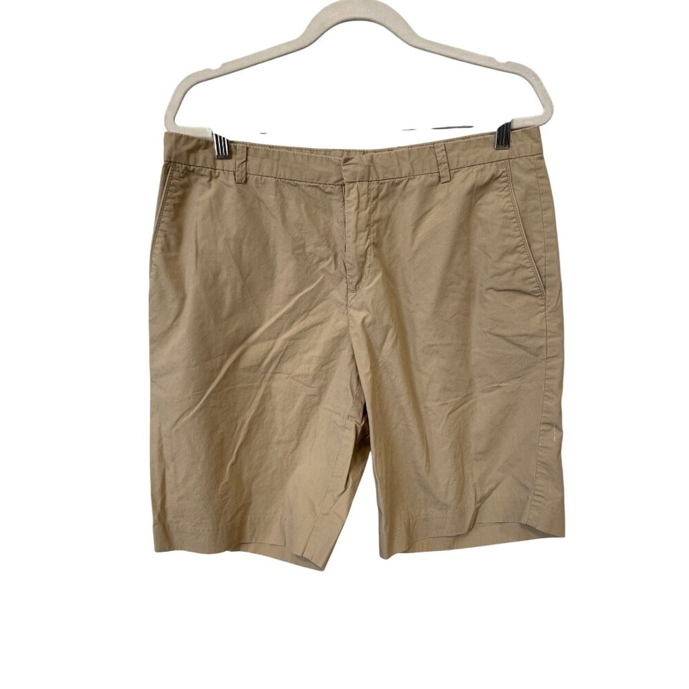 J Ferrar Flat Front Chino Shorts Size 34 Beige Tan Cotton Golf Neutral Outerwear